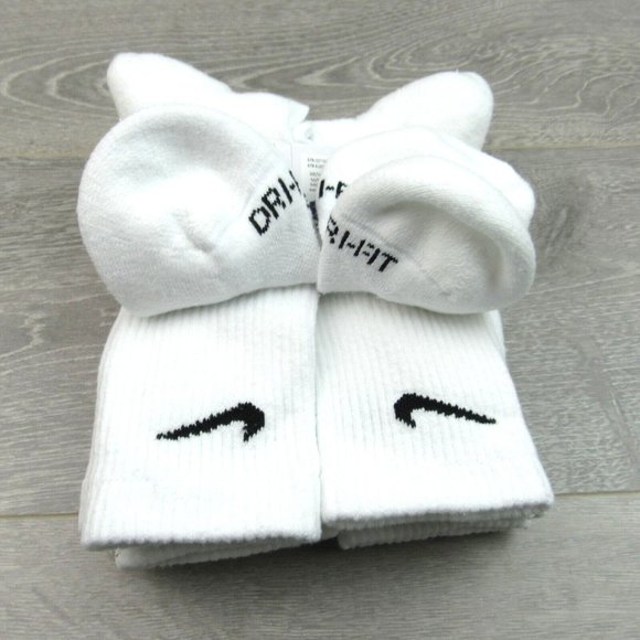 Nike Everyday Plus Dri-Fit Crew Socks White 6 Pack Womens 6-10 / Youth 5Y-7Y NEW - Picture 7 of 9